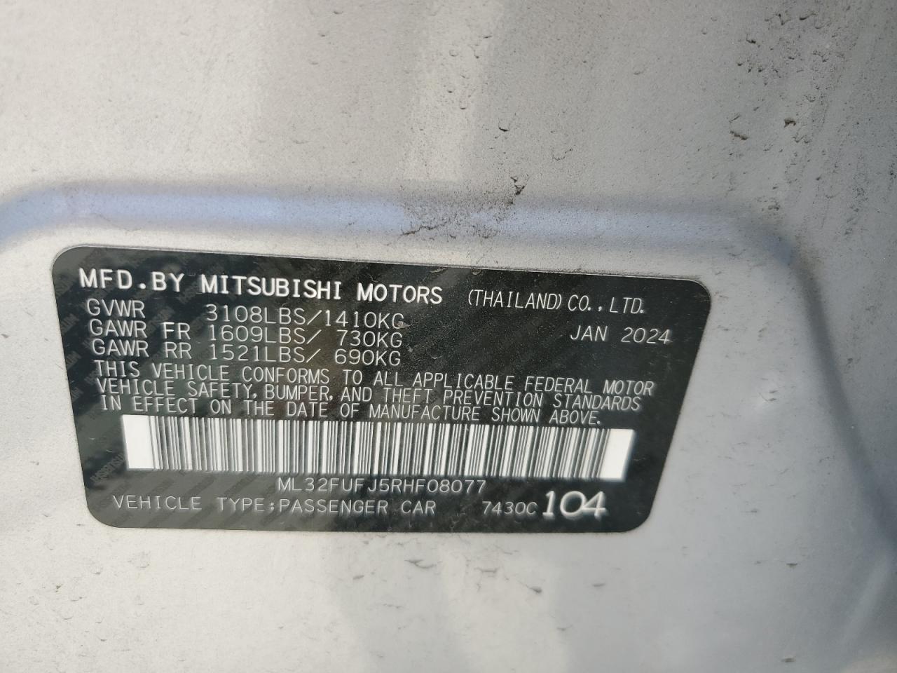 2024 Mitsubishi Mirage G4 Es VIN: ML32FUFJ5RHF08077 Lot: 58590845