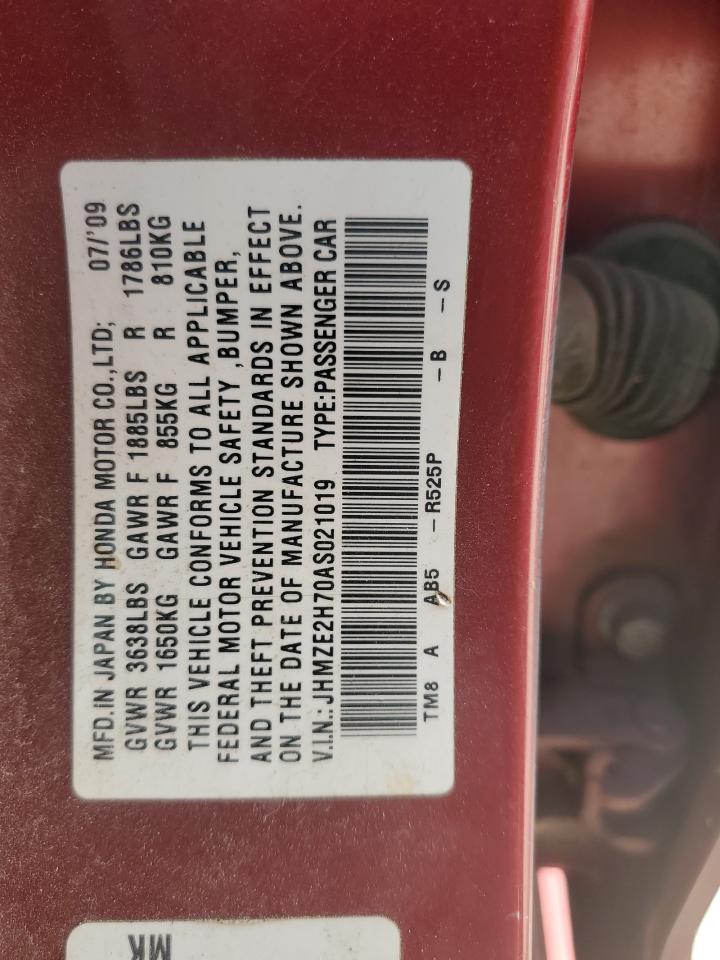 2010 Honda Insight Ex VIN: JHMZE2H70AS021019 Lot: 62894815