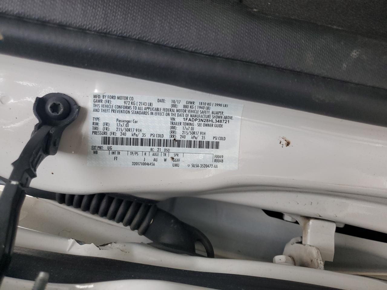 1FADP3N28HL348721 FORD FOCUS 2017
