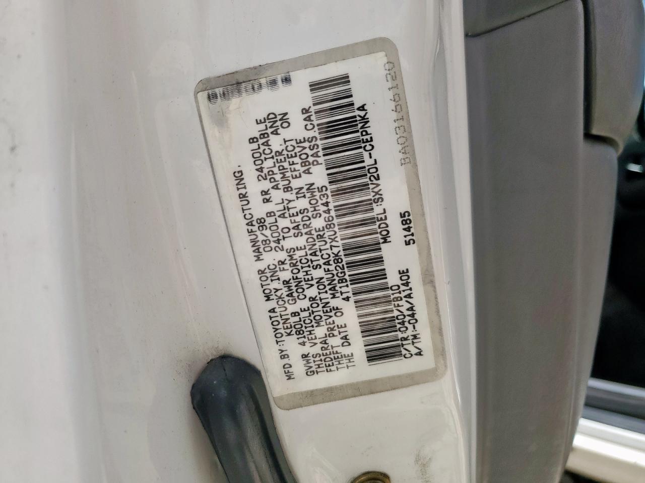 1999 Toyota Camry Ce VIN: 4T1BG28K7XU864435 Lot: 62739325