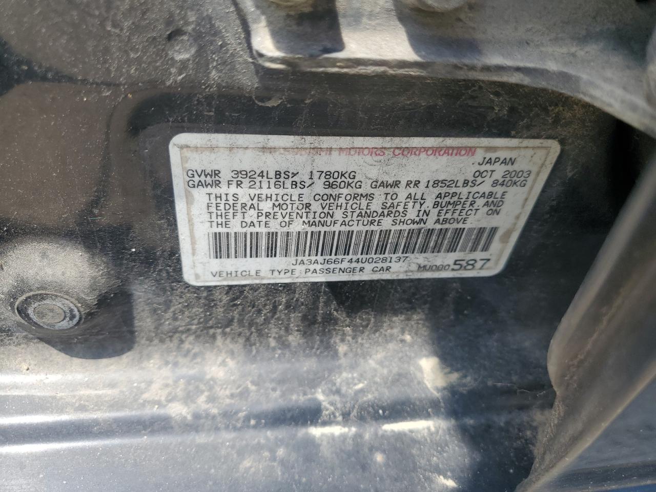 2004 Mitsubishi Lancer Ralliart VIN: JA3AJ66F44U028137 Lot: 62596185