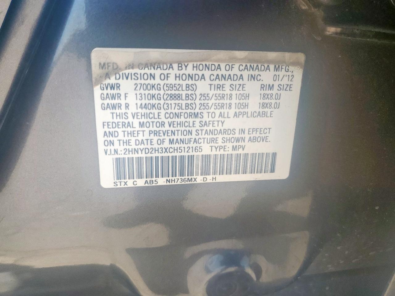2012 Acura Mdx Technology VIN: 2HNYD2H3XCH512165 Lot: 62772265