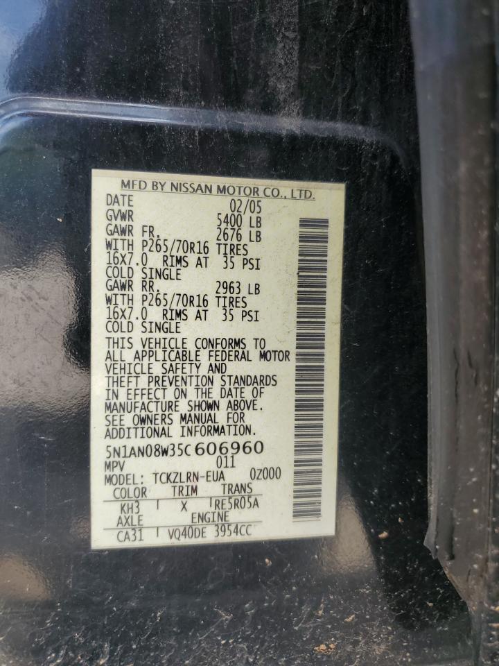 2005 Nissan Xterra Off Road VIN: 5N1AN08W35C606960 Lot: 62385805