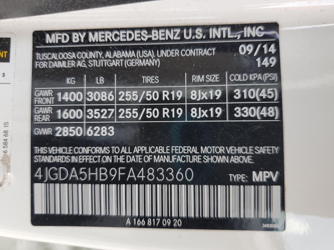 2015 Mercedes-Benz Ml 350 4Matic VIN: 4JGDA5HB9FA483360 Lot: 62533275