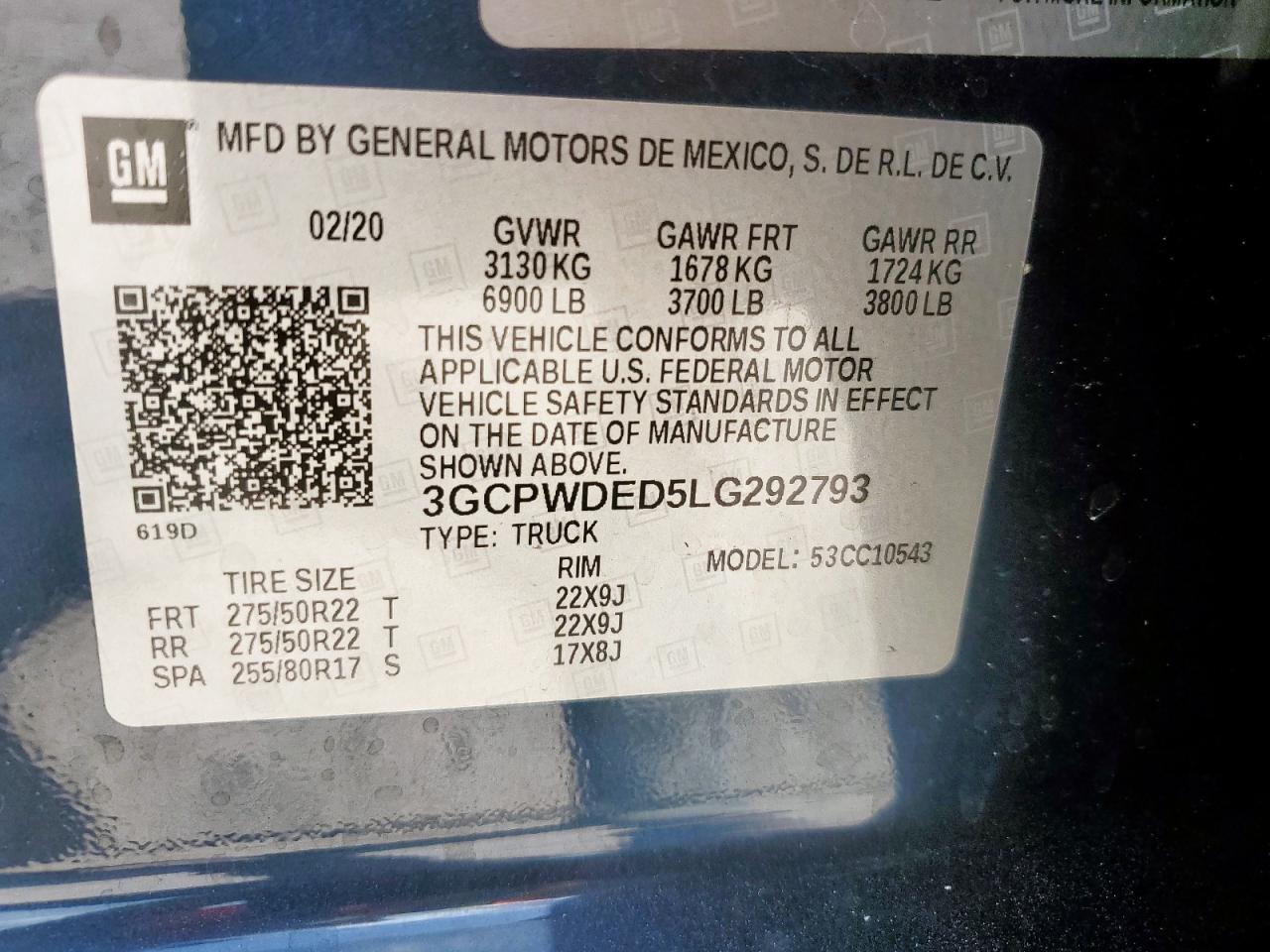 3GCPWDED5LG292793 CHEVROLET ALL Models 2020