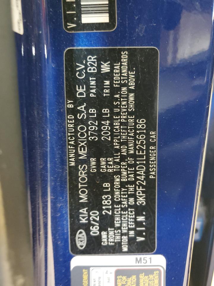 2020 Kia Forte Fe VIN: 3KPF24AD1LE256186 Lot: 60795005