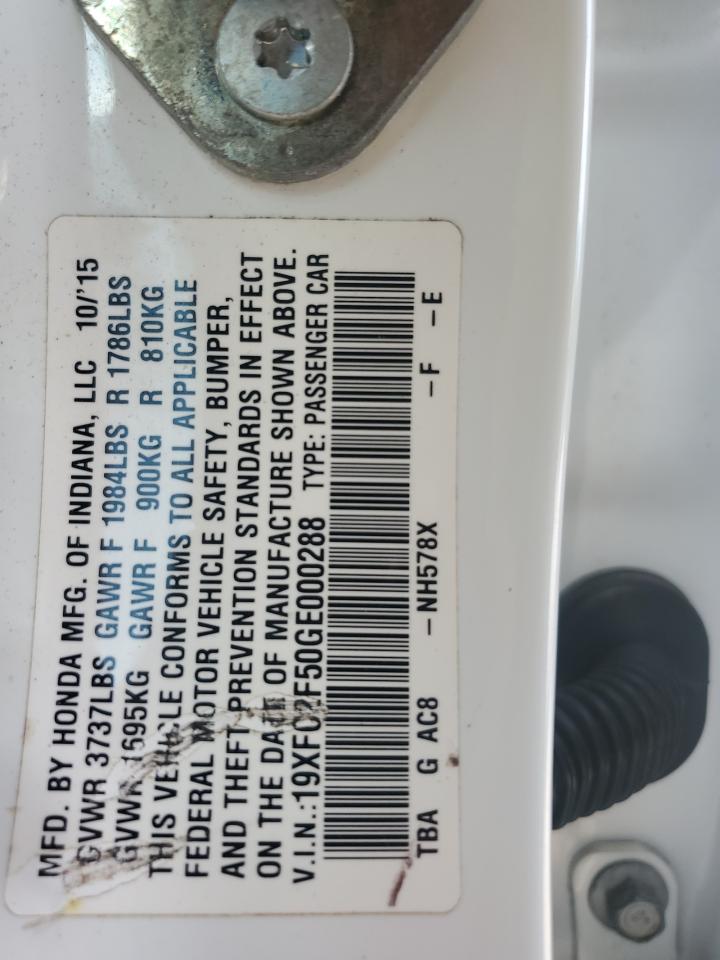 19XFC2F50GE000288 HONDA CIVIC 2016