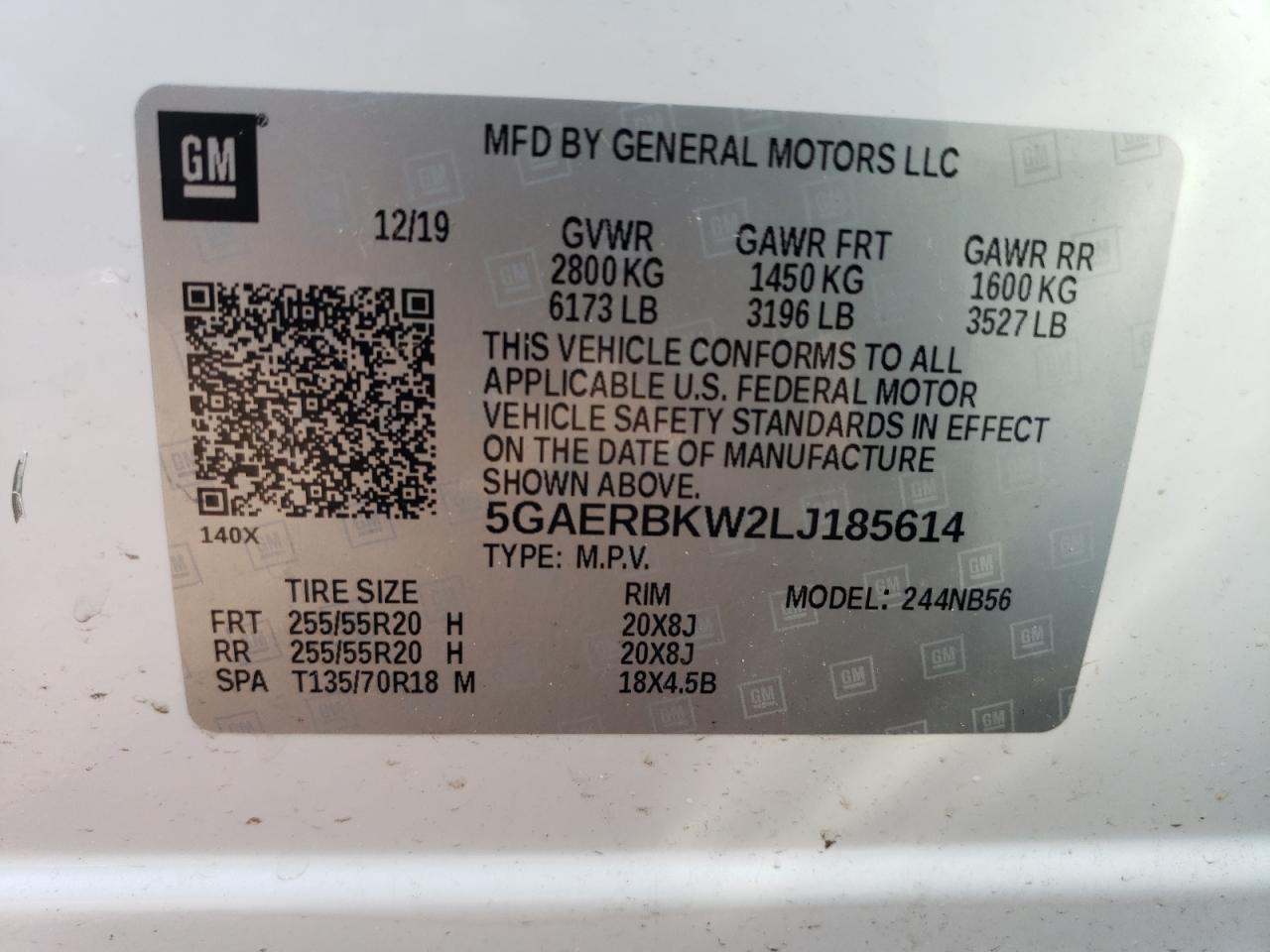 2020 Buick Enclave Essence VIN: 5GAERBKW2LJ185614 Lot: 59727985