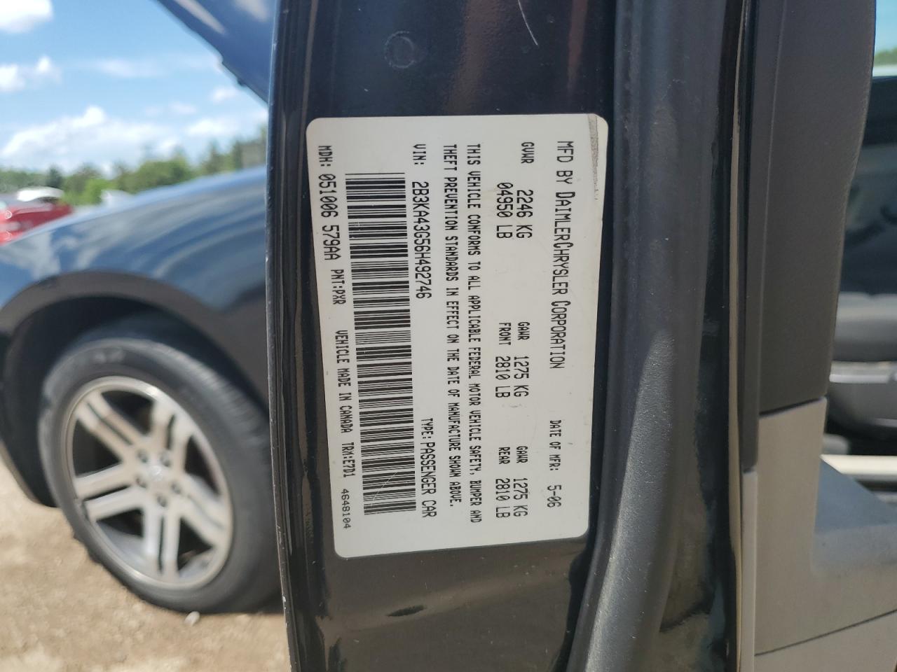 2006 Dodge Charger Se VIN: 2B3KA43G56H492746 Lot: 62712175