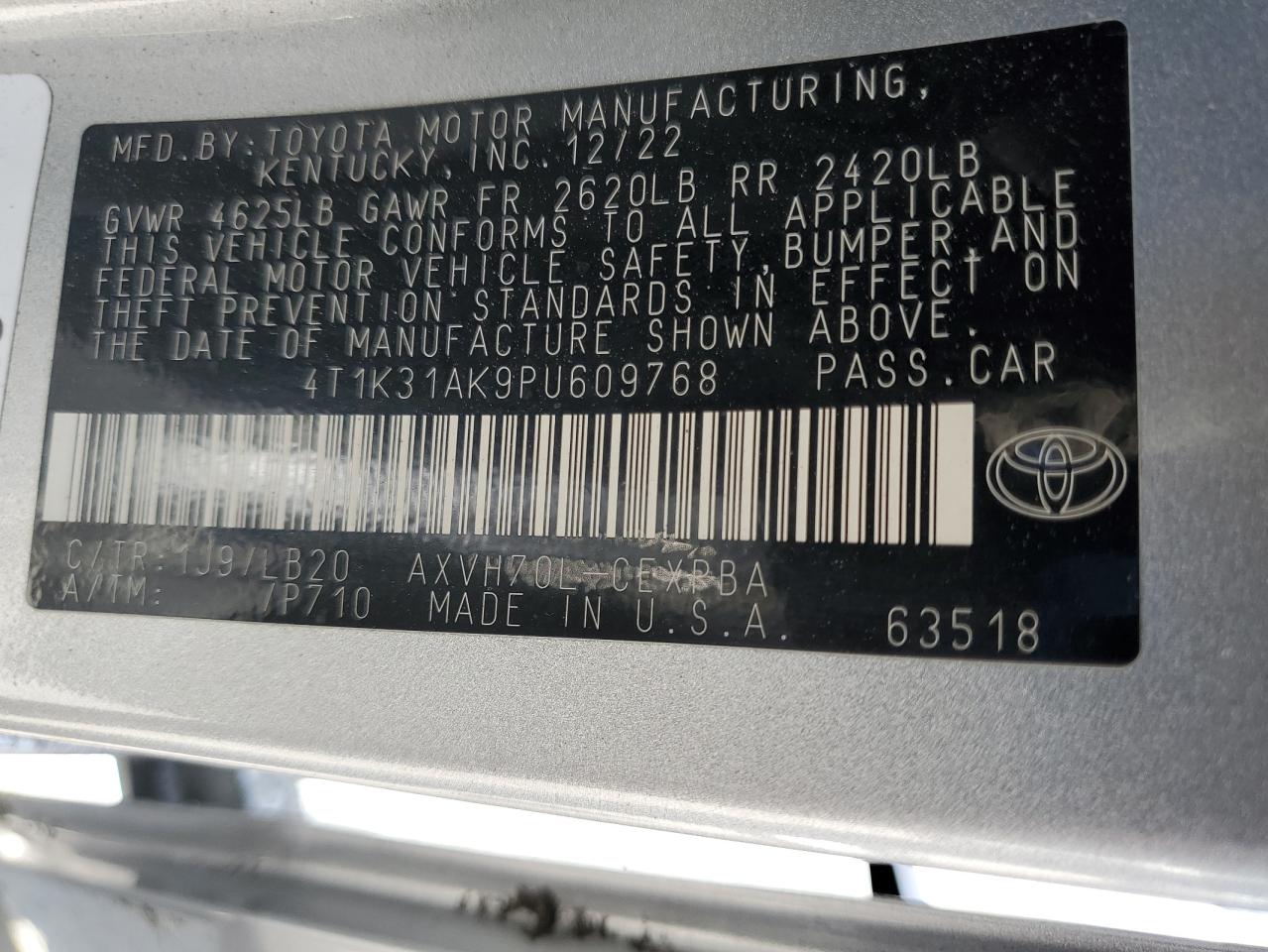 2023 Toyota Camry Xse VIN: 4T1K31AK9PU609768 Lot: 61390105