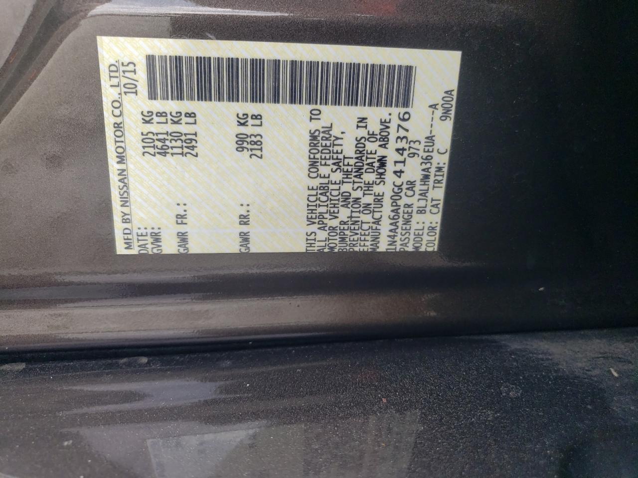 1N4AA6AP0GC414376 NISSAN MAXIMA 2016
