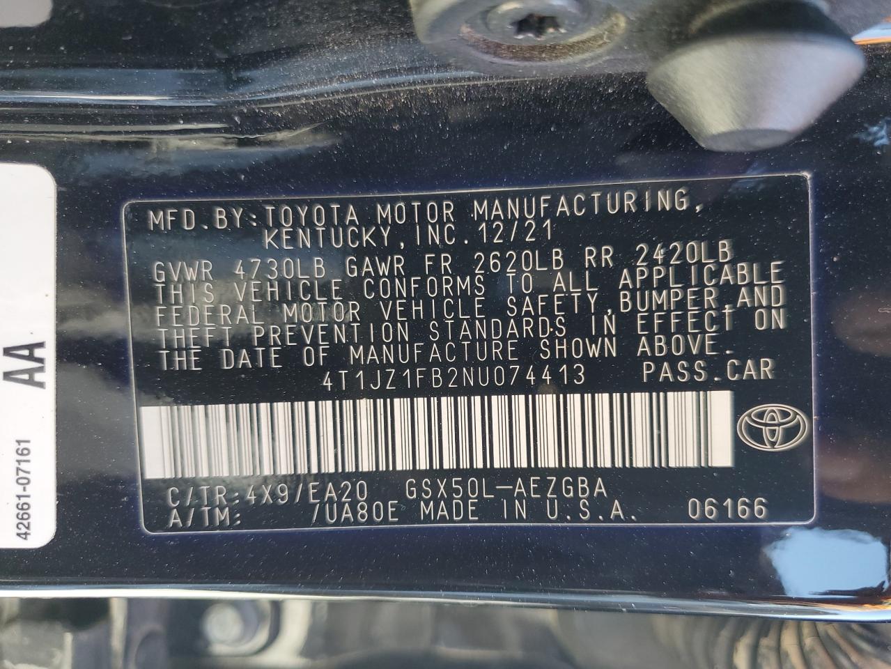 2022 Toyota Avalon Xle VIN: 4T1JZ1FB2NU074413 Lot: 60360615