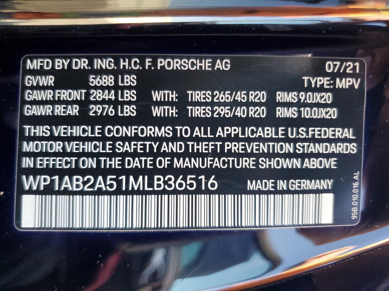 2021 Porsche Macan S VIN: WP1AB2A51MLB36516 Lot: 61057185