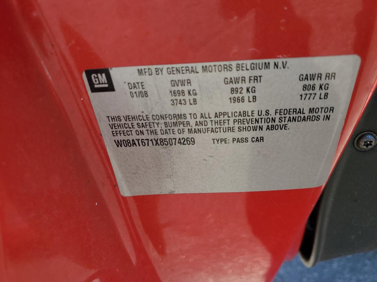 2008 Saturn Astra Xr VIN: W08AT671X85074269 Lot: 61432955