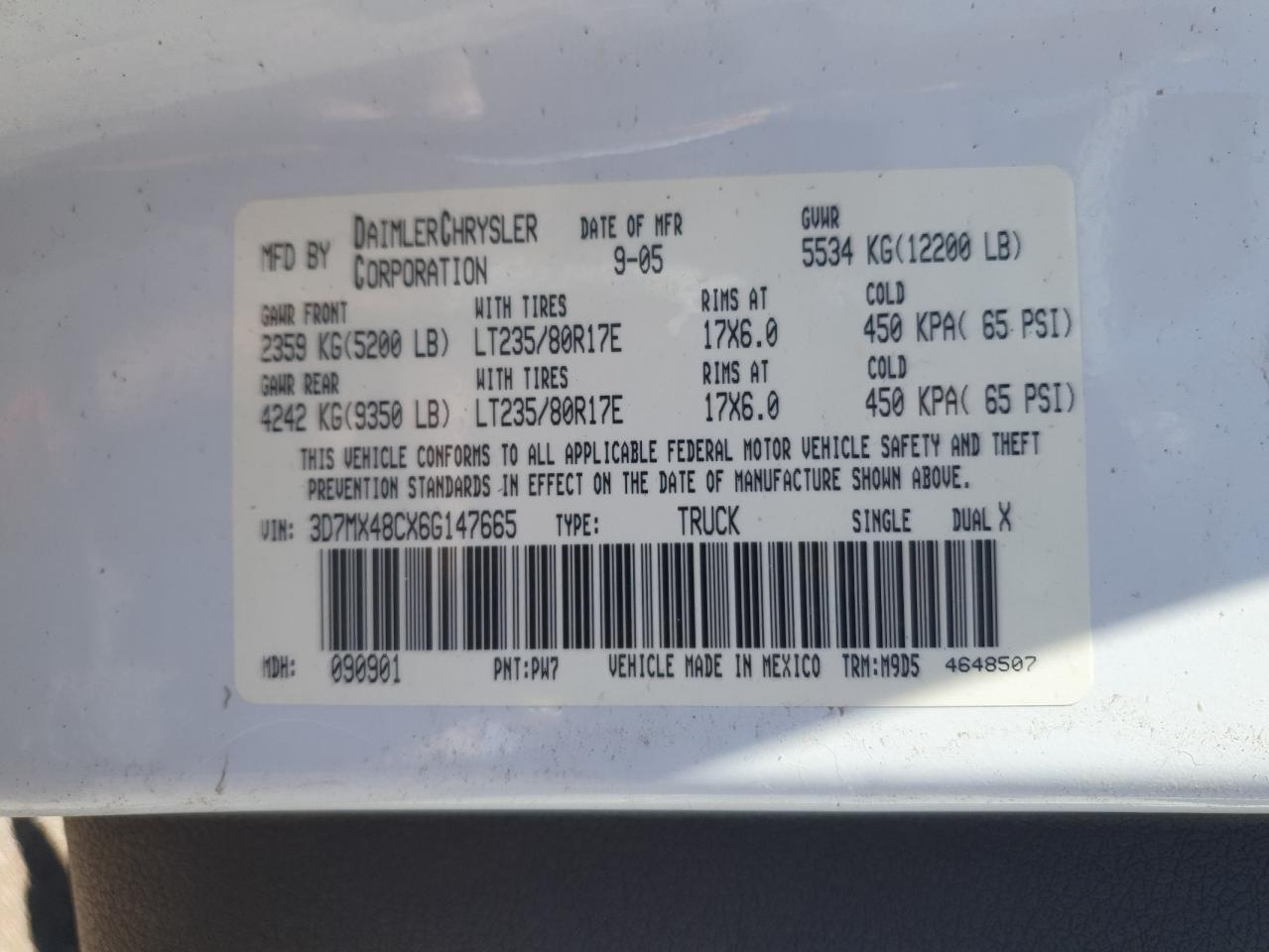 2006 Dodge Ram 3500 St VIN: 3D7MX48CX6G147665 Lot: 61623135