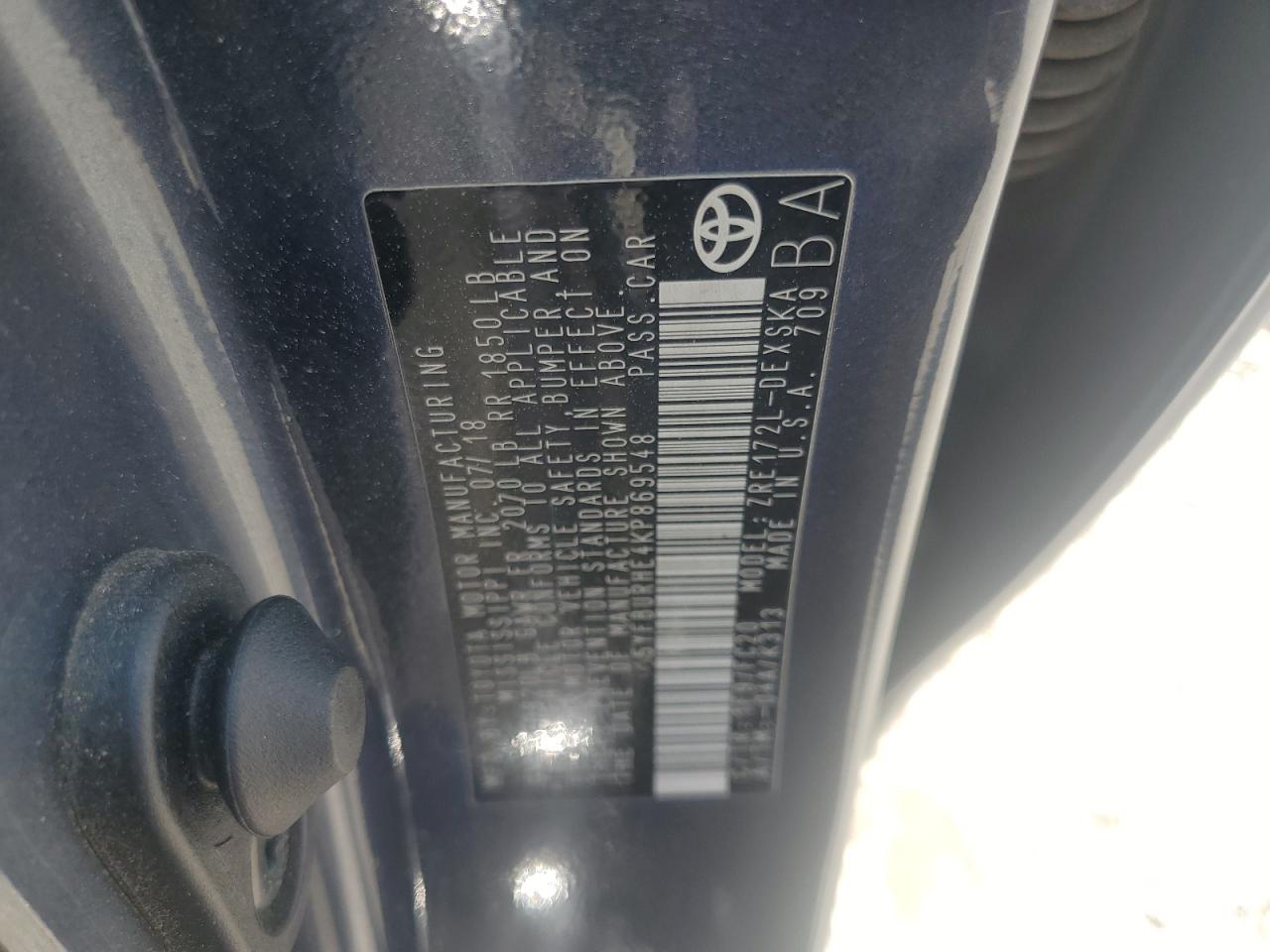 5YFBURHE4KP869548 TOYOTA COROLLA 2019