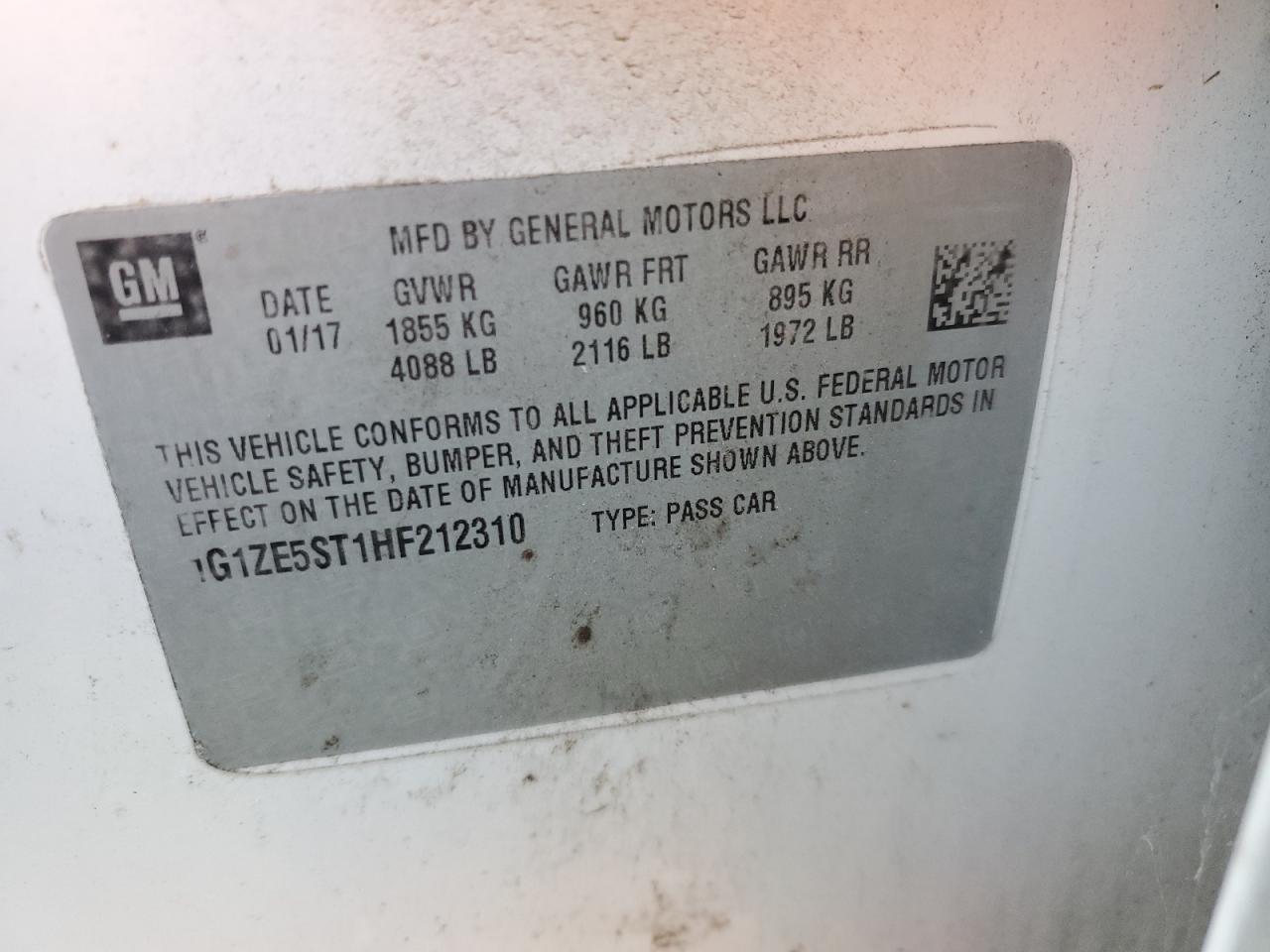 1G1ZE5ST1HF212310 CHEVROLET MALIBU 2017