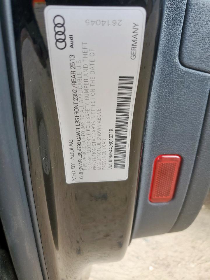 2018 Audi A4 Premium VIN: WAUDNAF44JN016318 Lot: 62297025