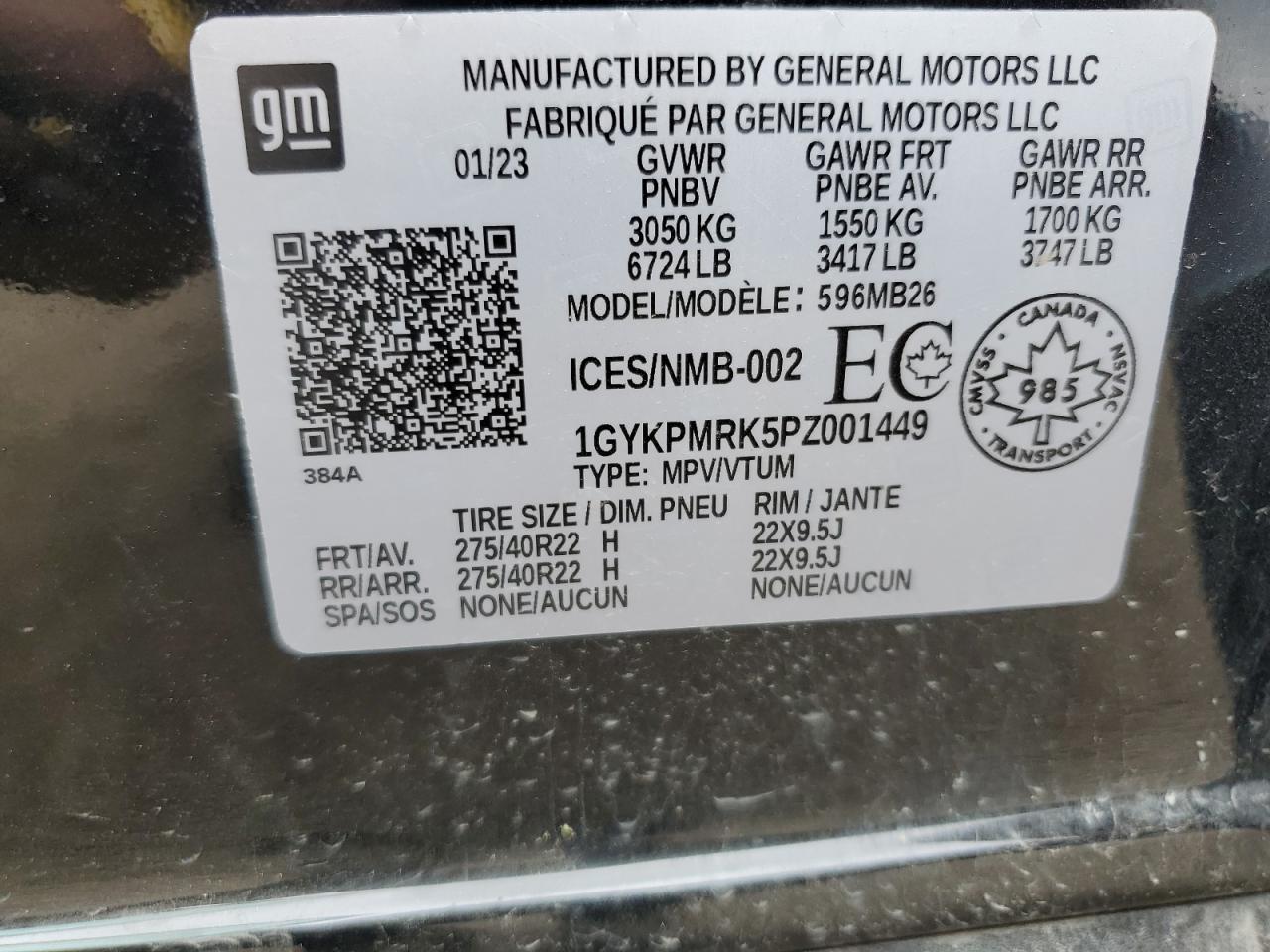 2023 Cadillac Lyriq Luxury VIN: 1GYKPMRK5PZ001449 Lot: 61440515