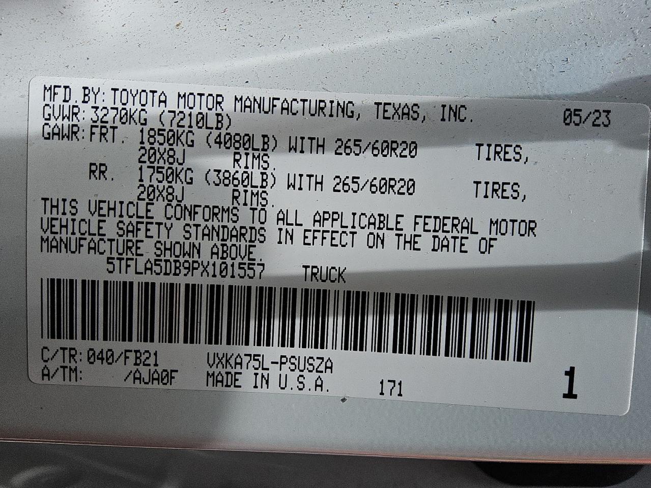 5TFLA5DB9PX101557 TOYOTA TUNDRA 2023