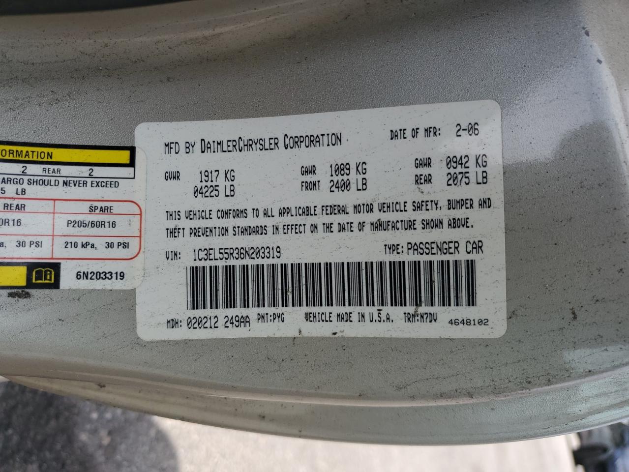 2006 Chrysler Sebring Touring VIN: 1C3EL55R36N203319 Lot: 60989795