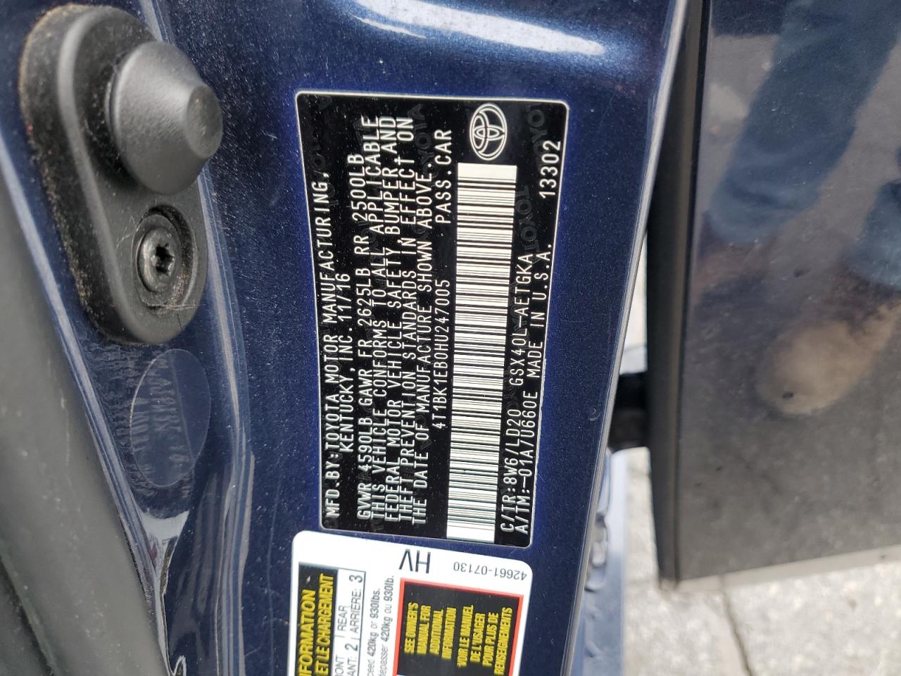 4T1BK1EB0HU247005 TOYOTA AVALON 2017