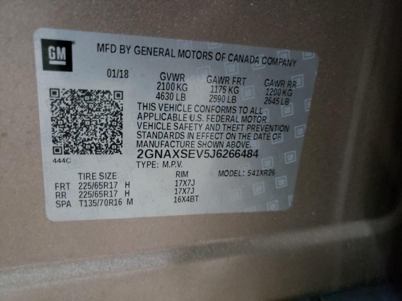2GNAXSEV5J6266484 CHEVROLET EQUINOX 2018