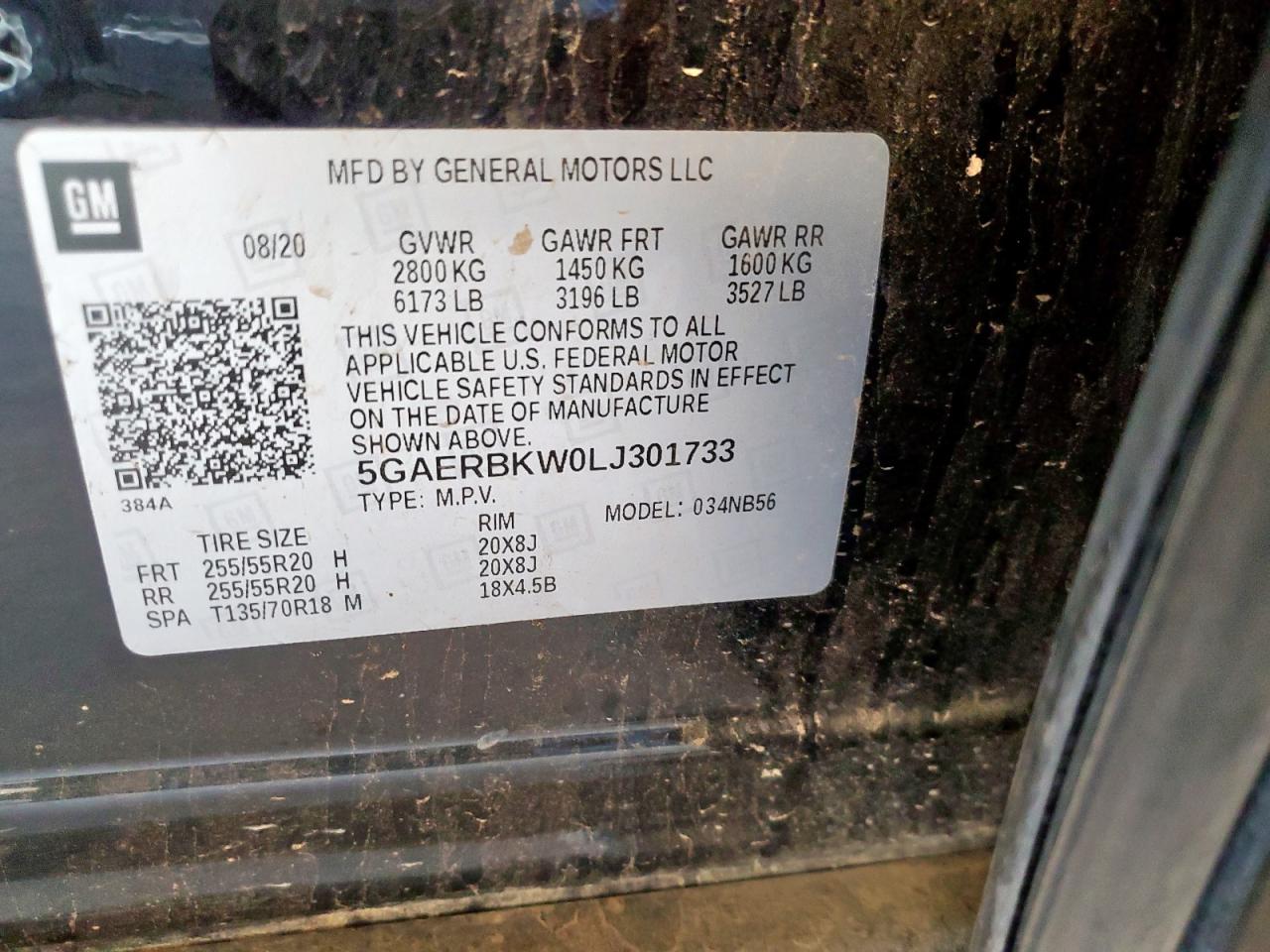 2020 Buick Enclave Essence VIN: 5GAERBKW0LJ301733 Lot: 61658995