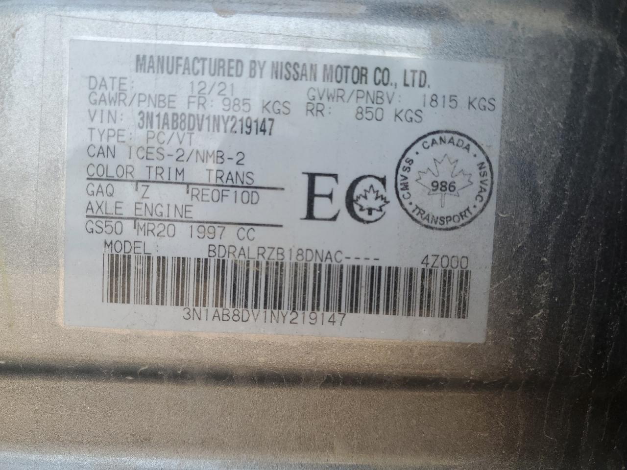 3N1AB8DV1NY219147 NISSAN SENTRA 2022
