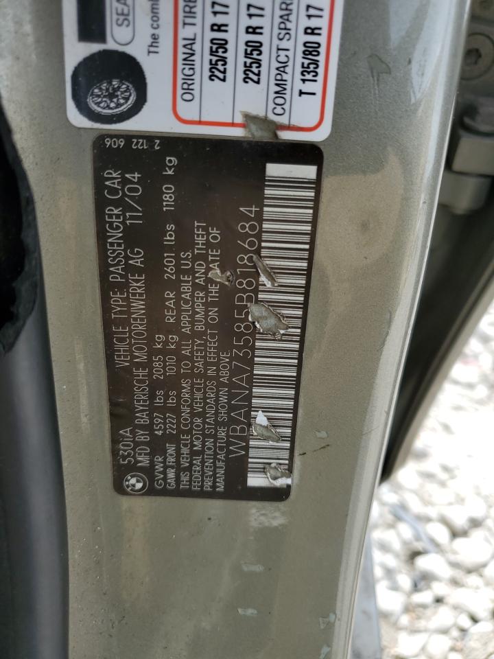 2005 BMW 530 I VIN: WBANA73585B818684 Lot: 64605745