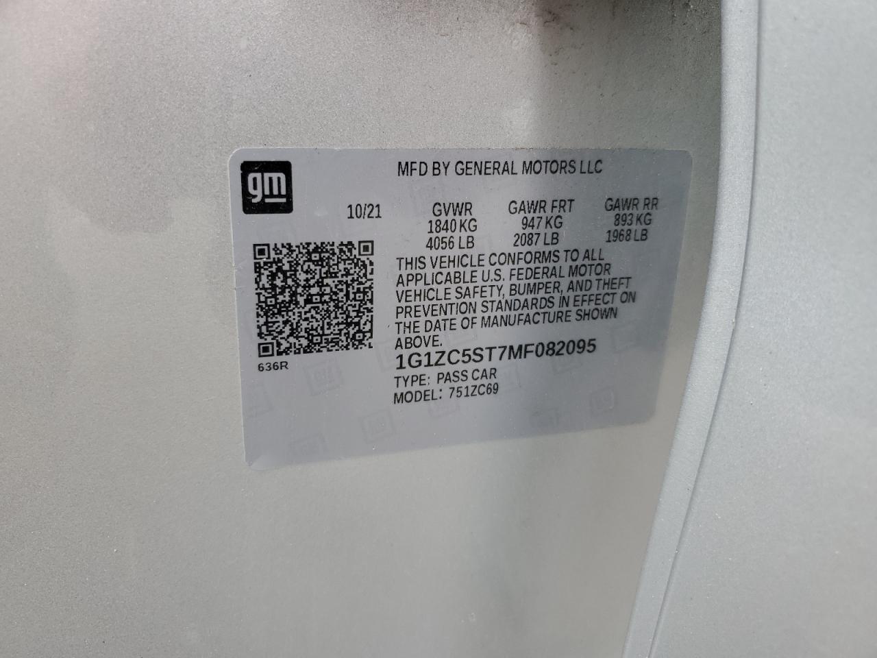 2021 Chevrolet Malibu Ls VIN: 1G1ZC5ST7MF082095 Lot: 59396255