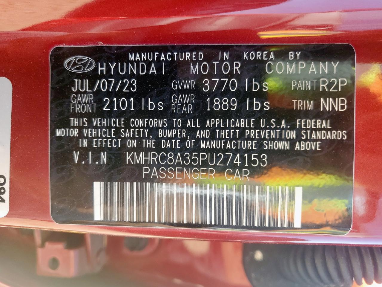 2023 Hyundai Venue Sel VIN: KMHRC8A35PU274153 Lot: 60638795