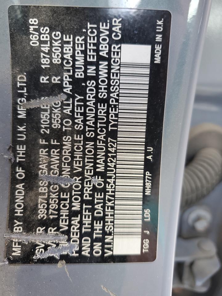 SHHFK7H54JU421427 HONDA CIVIC 2018