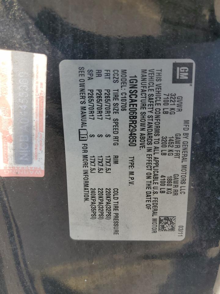 2011 Chevrolet Tahoe C1500 Ls VIN: 1GNSCAE06BR294850 Lot: 62103275