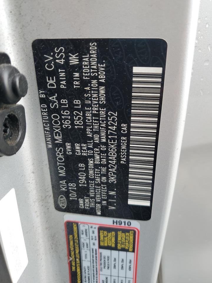 2019 Kia Rio S VIN: 3KPA24AB6KE174252 Lot: 62830545