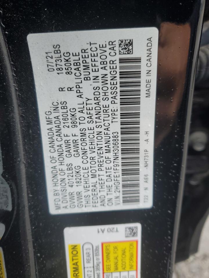 2022 Honda Civic Touring VIN: 2HGFE1F97NH306883 Lot: 62654155