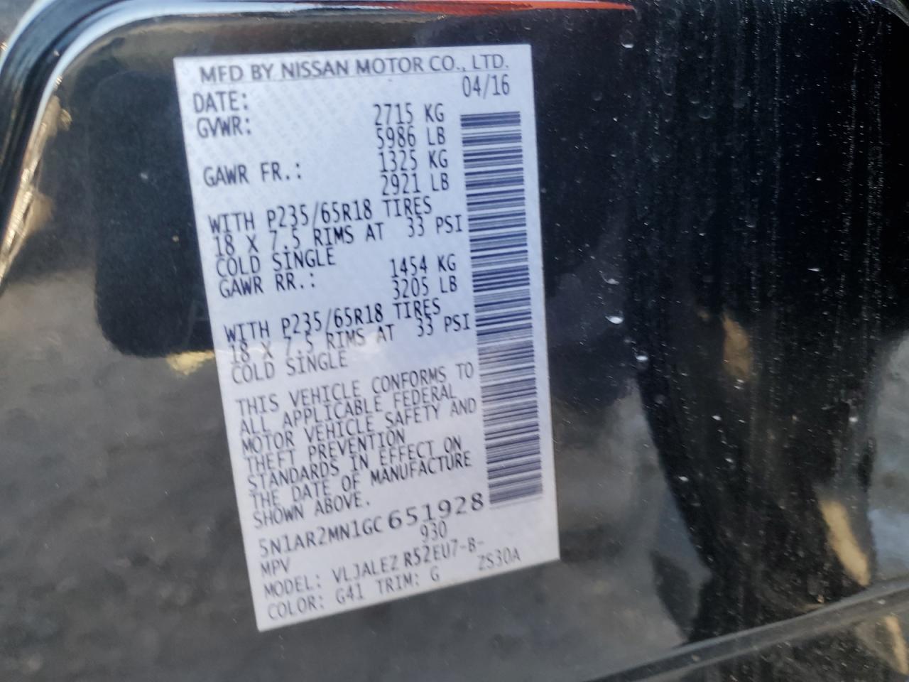 5N1AR2MN1GC651928 NISSAN PATHFINDER 2016