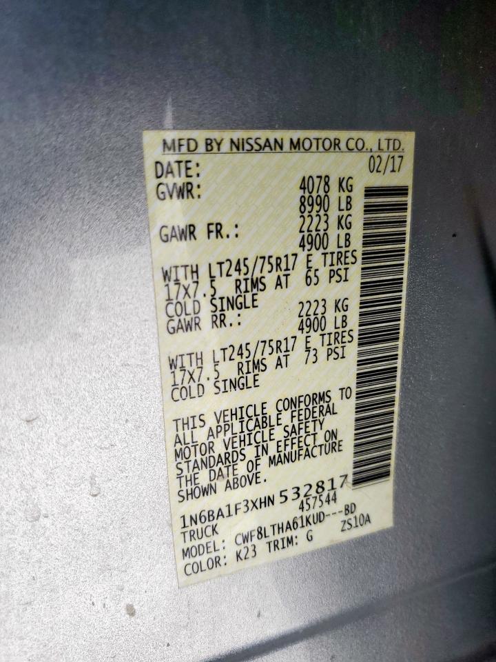 2017 Nissan Titan Xd S VIN: 1N6BA1F3XHN532817 Lot: 62866945