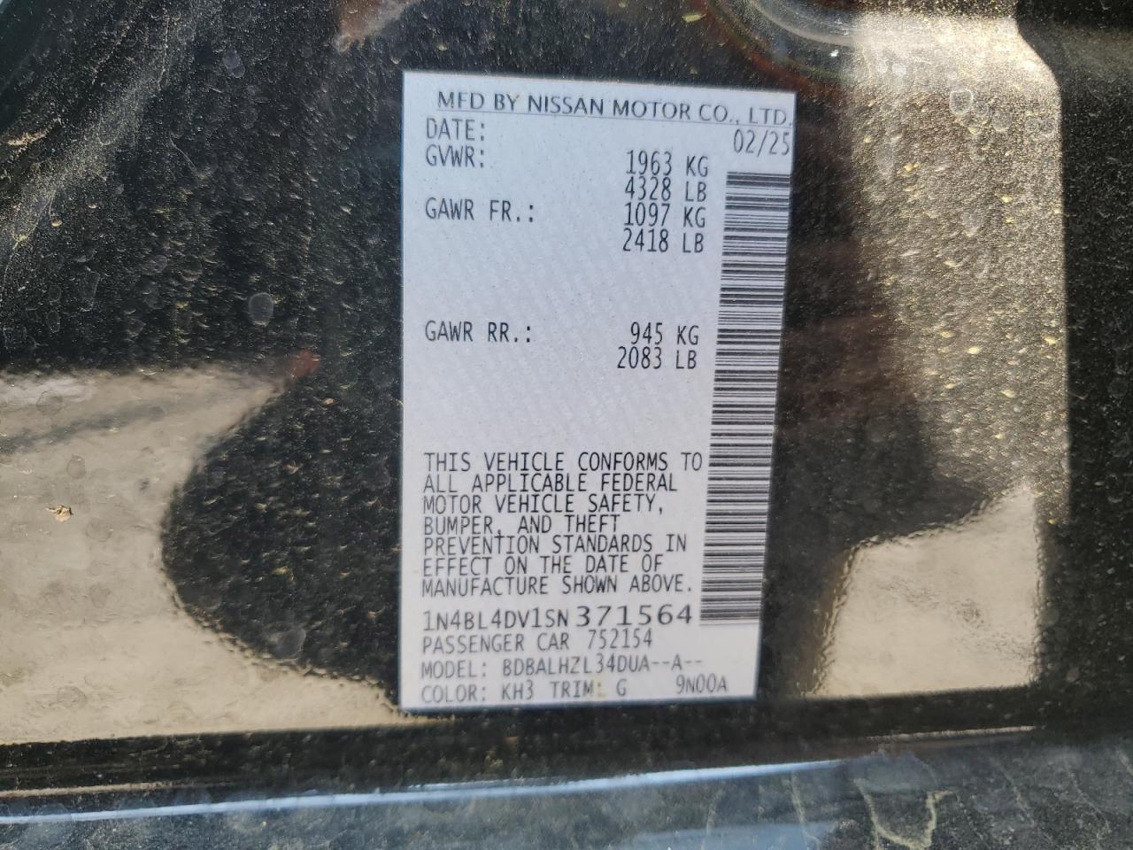 1N4BL4DV1SN371564 NISSAN ALTIMA 2025