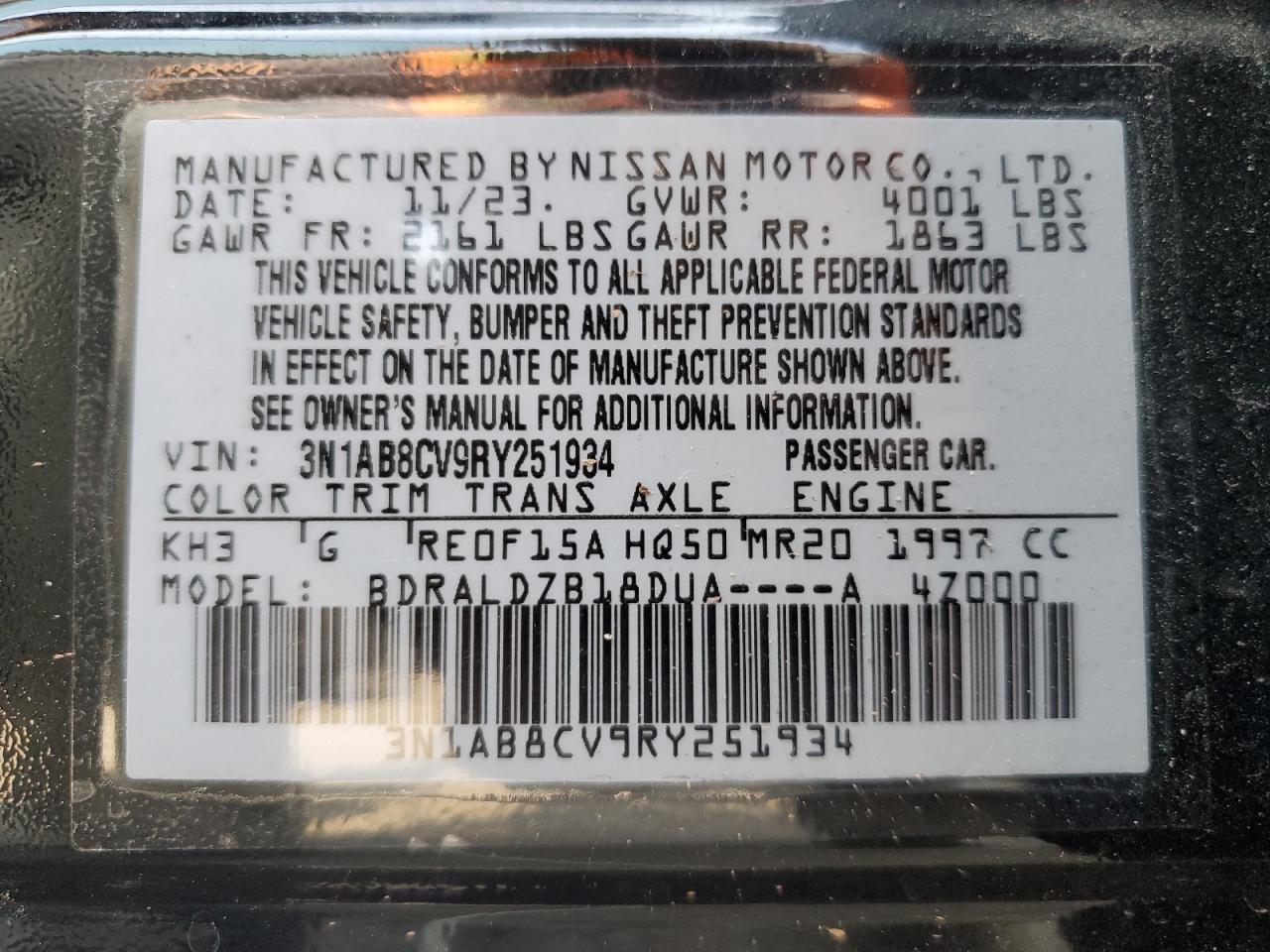 3N1AB8CV9RY251934 NISSAN SENTRA 2024