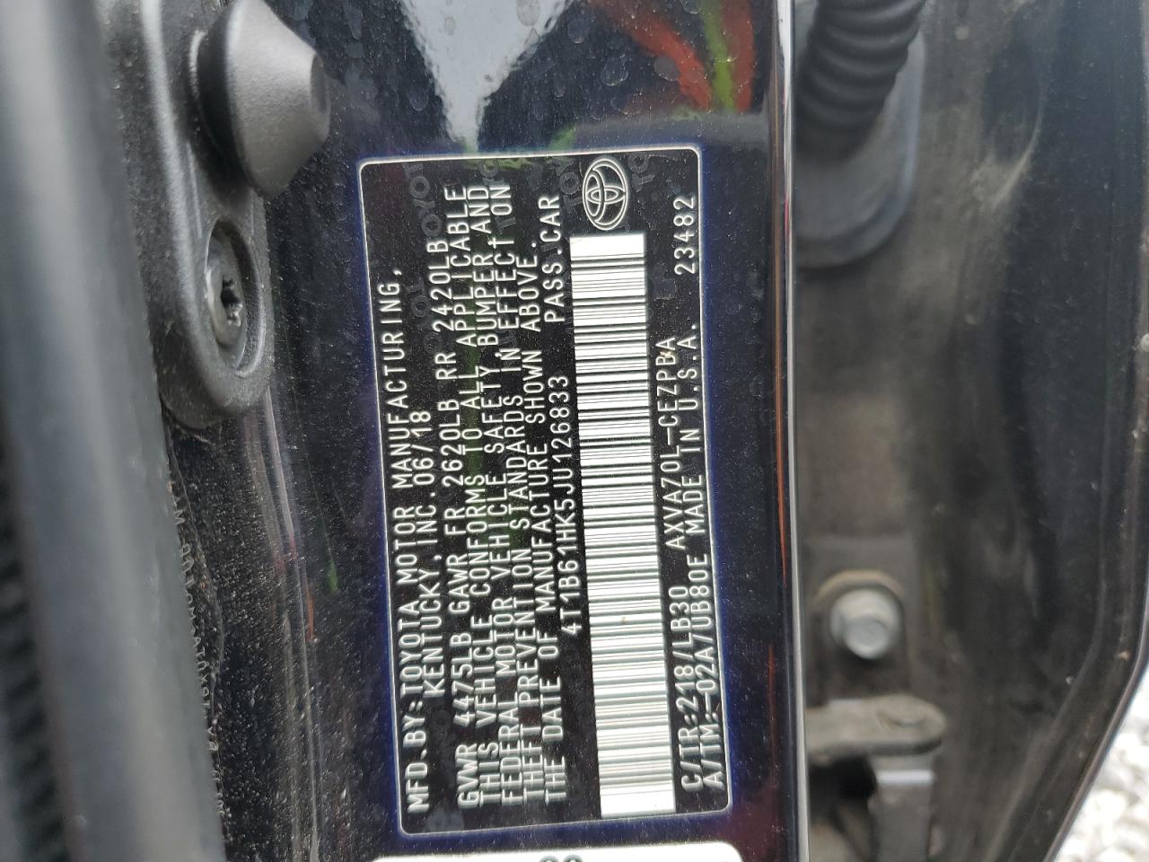 4T1B61HK5JU126833 TOYOTA CAMRY 2018
