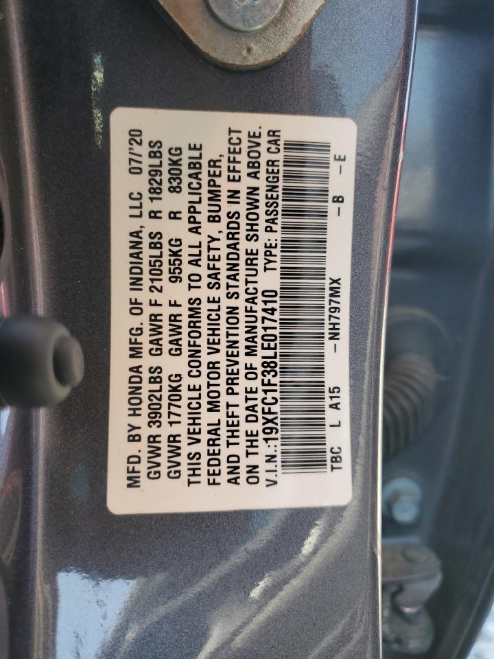 2020 Honda Civic Ex VIN: 19XFC1F38LE017410 Lot: 60810825