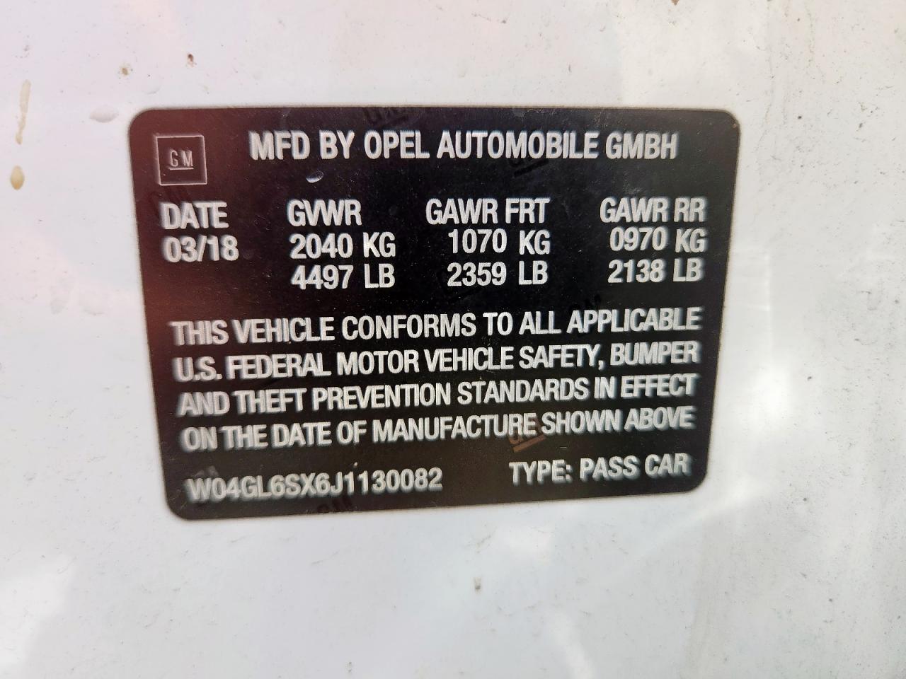 2018 Buick Regal Preferred VIN: W04GL6SX6J1130082 Lot: 59882555