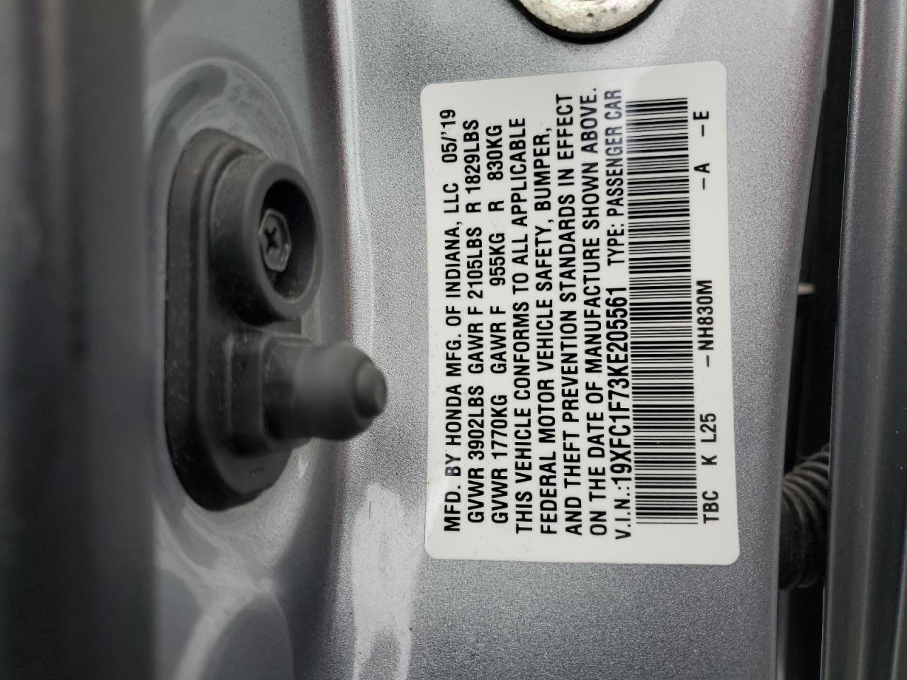 19XFC1F73KE205561 HONDA CIVIC 2019