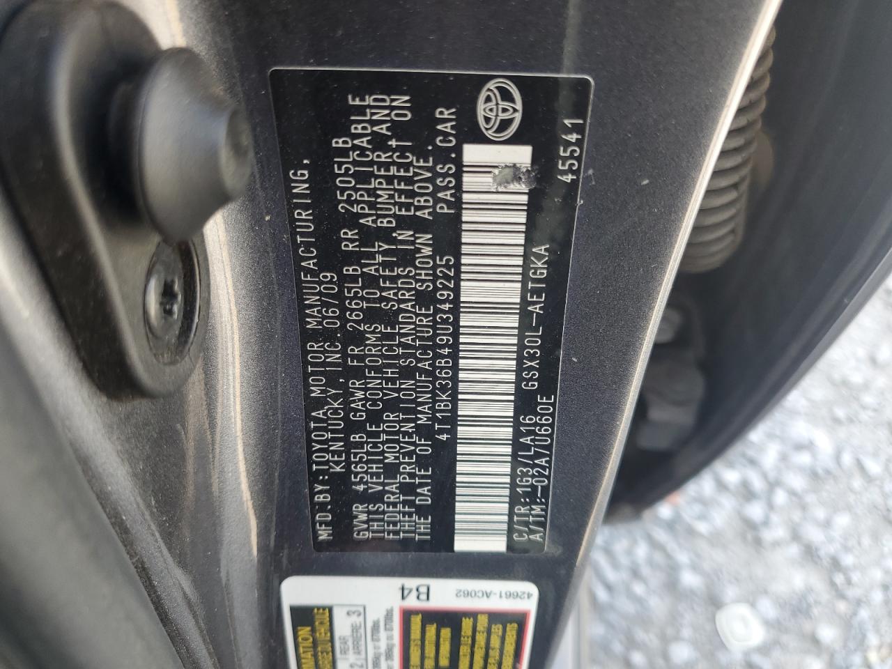 2009 Toyota Avalon Xl VIN: 4T1BK36B49U349225 Lot: 61354375