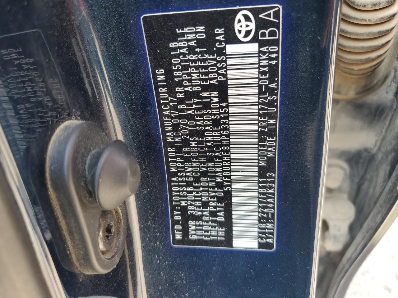 5YFBURHE8HP633154 TOYOTA COROLLA 2017