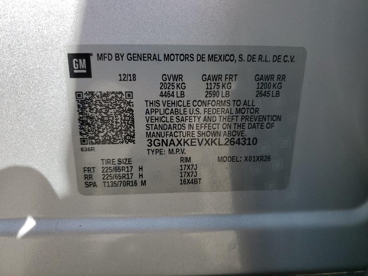 3GNAXKEVXKL264310 CHEVROLET EQUINOX 2019
