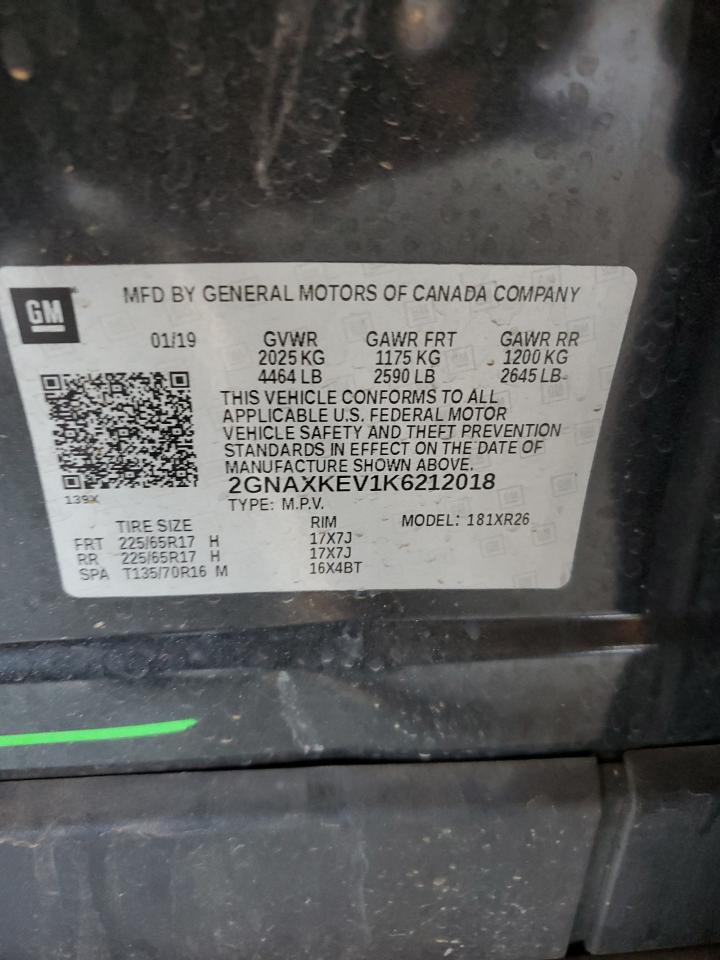 2019 Chevrolet Equinox Lt VIN: 2GNAXKEV1K6212018 Lot: 62698815