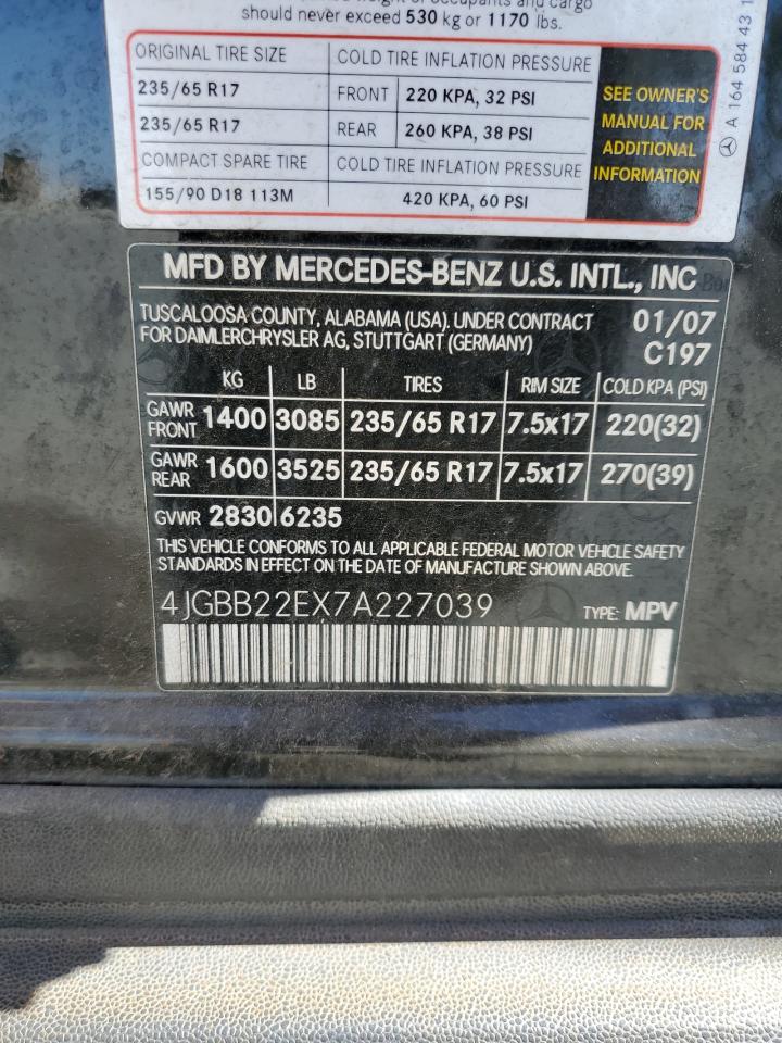 2007 Mercedes-Benz Ml 320 Cdi VIN: 4JGBB22EX7A227039 Lot: 61779885
