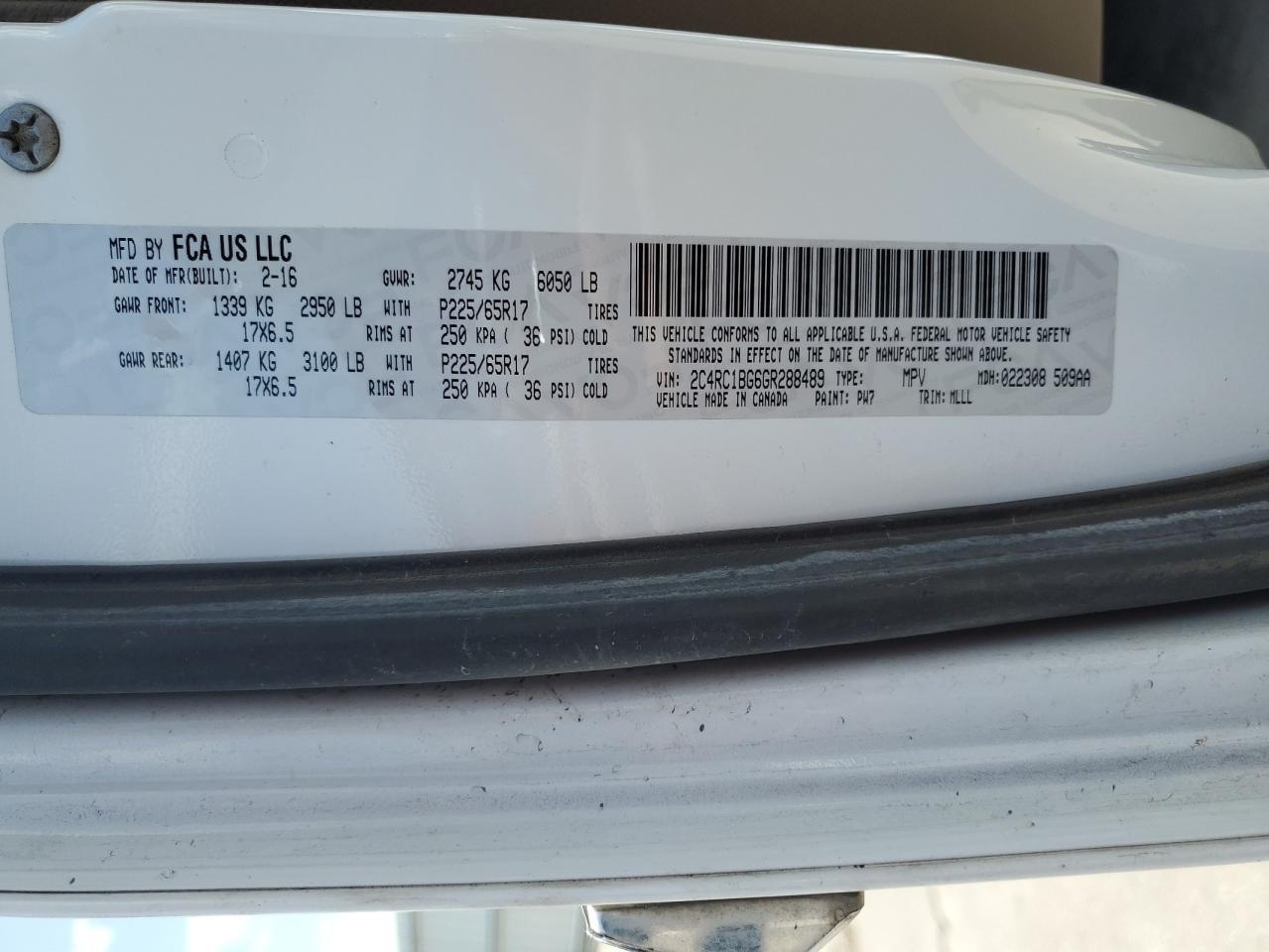CHRYSLER MINIVAN 2016 VIN 2C4RC1BG6GR288489 фото 13
